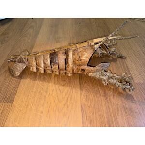 Vintage Handmade Lobster Coastal Sculpture Made With Driftwood & Coconut Shells